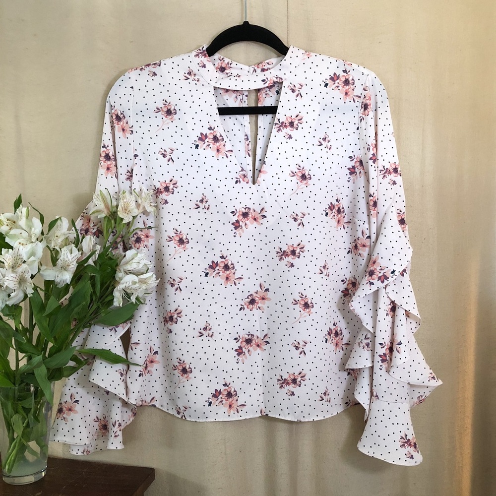Floral Long Ruffled Sleeve Blouse